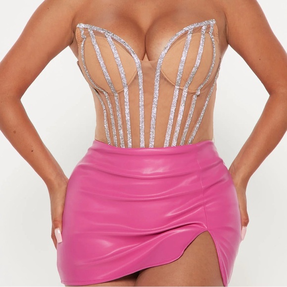 Crystal nude strapless sheer corset bodysuit bridal vacation party M NWT - Picture 3 of 3
